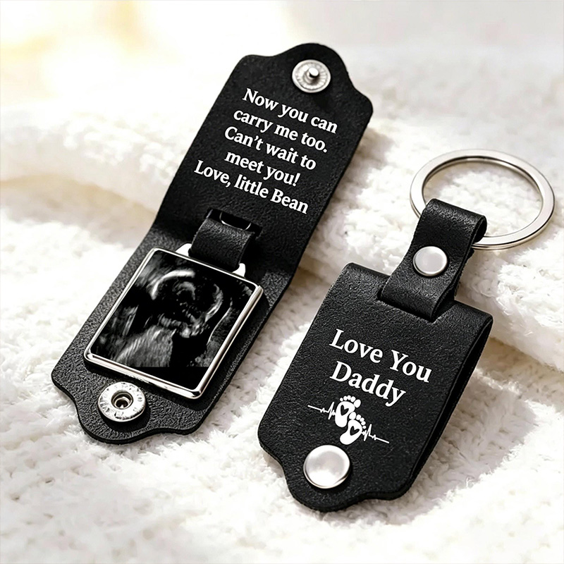 Personalized Ultrasound Leather Keychain Custom Ultrasound Keychain Bump Keyring Dad Birthday Gift from Bump Dad to Be Gift for Husband
