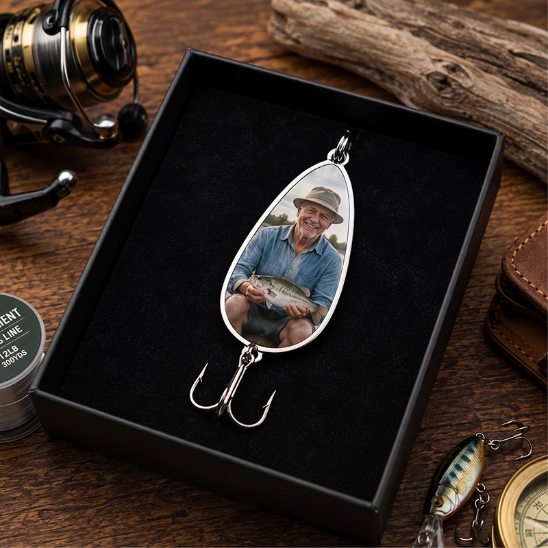 Personalized Photo Fishing Lure Custom Fish Hook Gift for Dad Grandpa Gift Father's Day Keepsake Angler Memorial Gift
