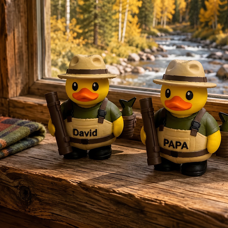 Personalized Fly Fishing Duck Decor Cabin Gift Fisherman Desk Ornament Tackle Box Shelf Accessory Dashboard Figurine Angler Gift Idea for Dad