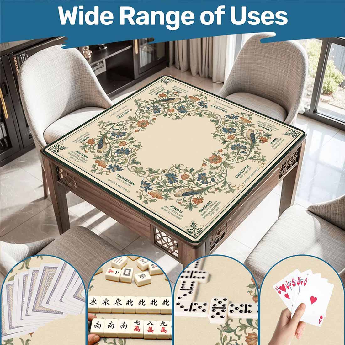 American Mahjong Mat and Bag with William Morris Inspired Birds and Flowers