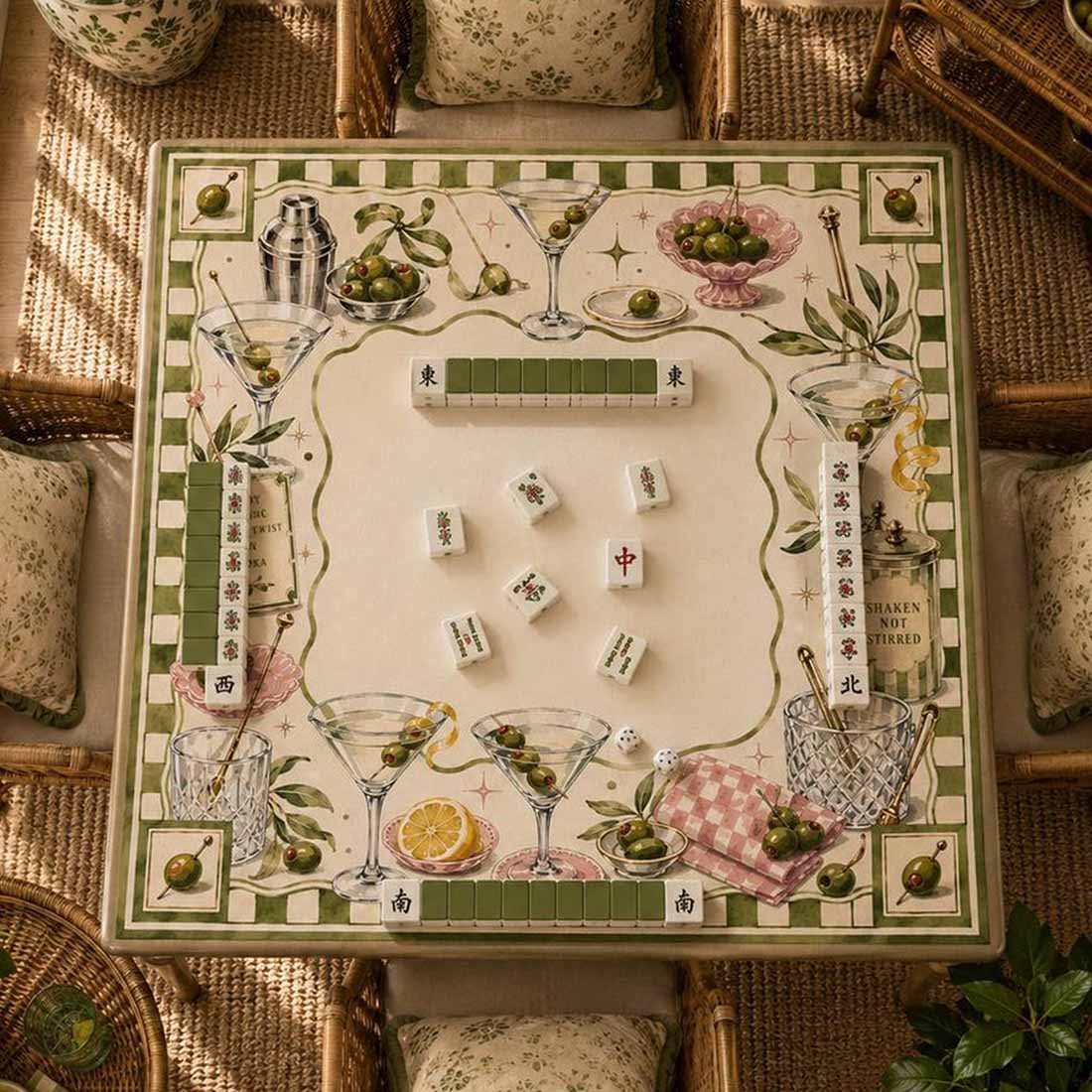 Dirty Martini Mahjong Mat Olive Cocktail Mahjong Table Mat