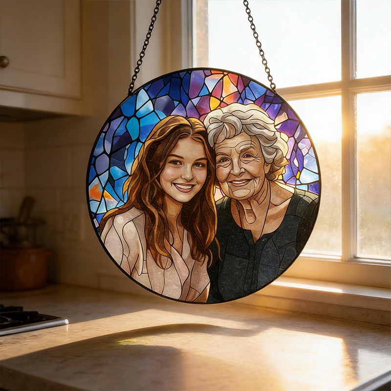 Personalized Family Portrait Stained Glass Suncatcher Custom Memorial Gift from Photo Healing Window Art for Cherished Memories