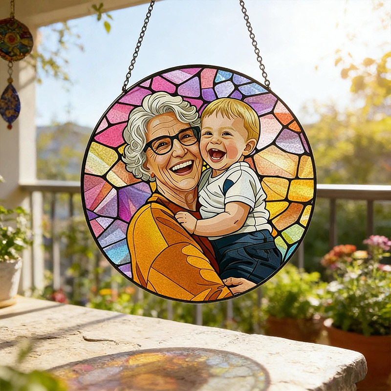 Personalized Family Portrait Stained Glass Suncatcher Custom Memorial Gift from Photo Healing Window Art for Cherished Memories