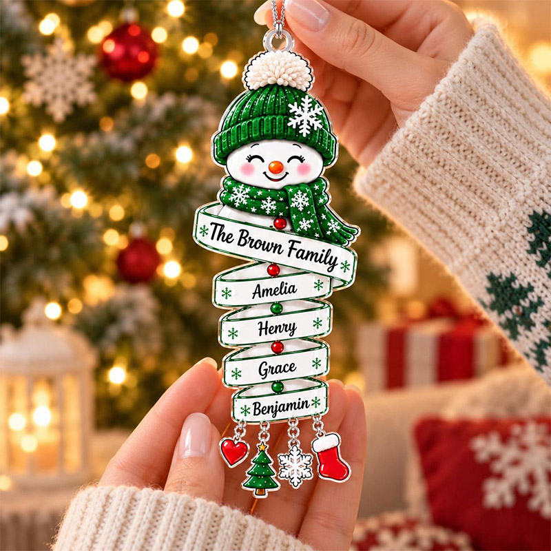 Personalized Snowman Family Acrylic Ornament Custom Family Name Christmas Keepsake 2026 Snowman Kids Ornament Family Holiday Gift