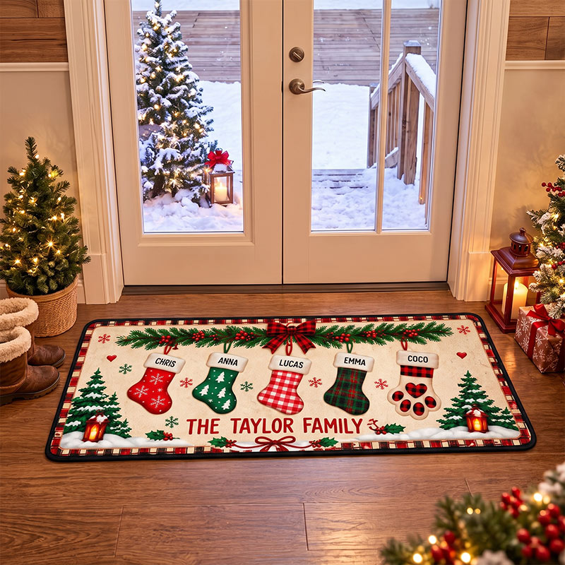 Personalized Christmas Family Runner Rug Custom Holiday Hallway Carpet Christmas Rug Stocking Rug Christmas Home Decor