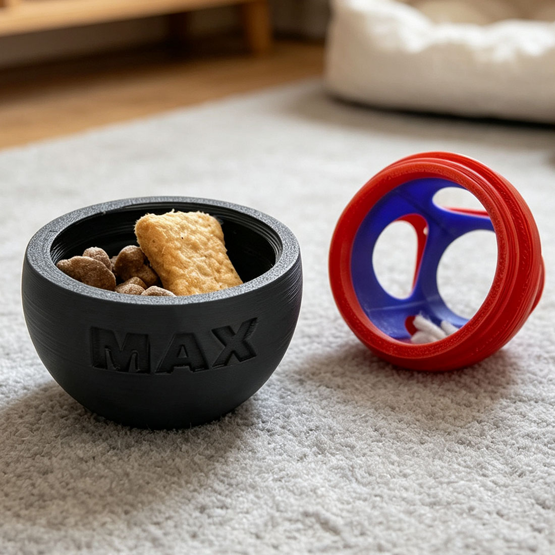 Personalized 3D Printed Multicolor Adjustable Treat Dispensing Cat Tumbler Toy with Name
