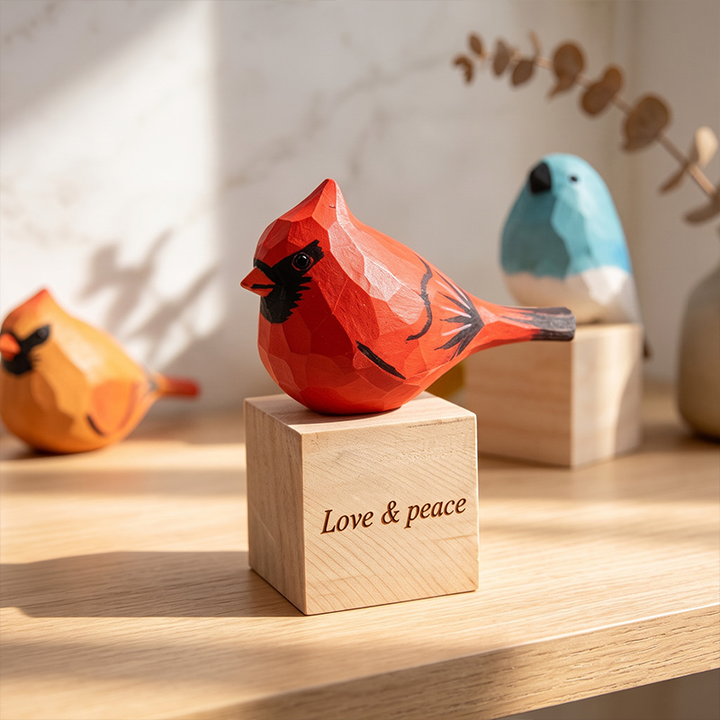 Personalized Hand-Carved Wooden Bird Sculpture Rustic Bird Decor Nature Enthusiast Gift Memorial Gift for Family