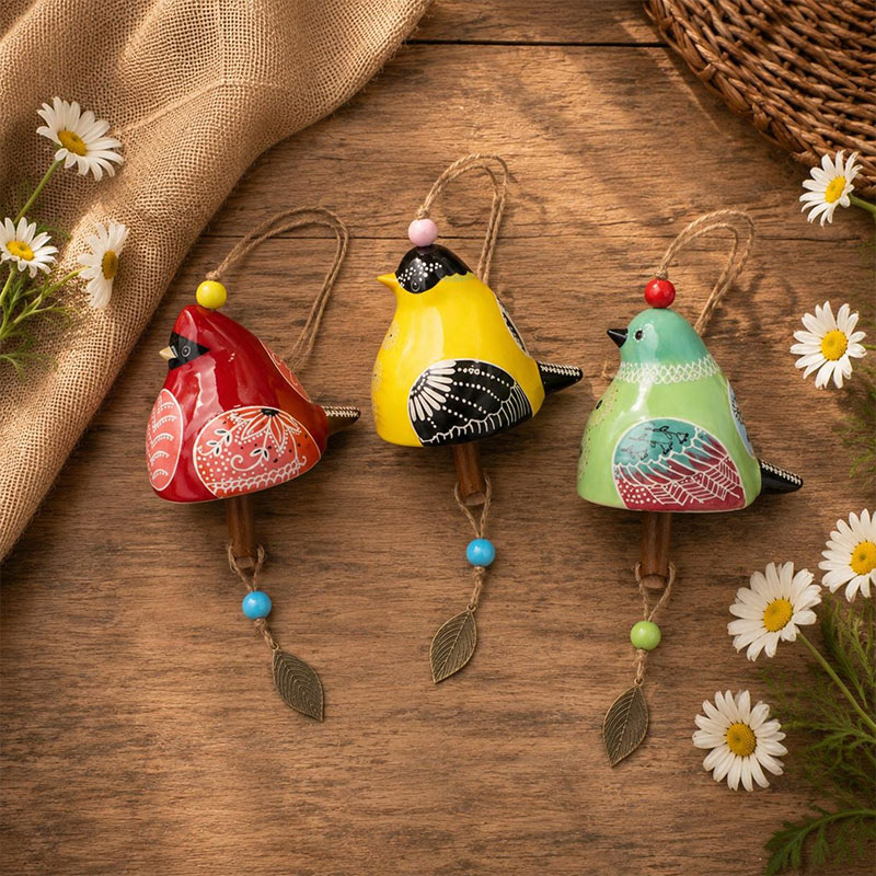 Personalized Unique Bird Lover Gift  Custom Name Bird Chime Garden Porch Wind Ornament Ceramic Bird Hanging Decor Memorial Keepsake