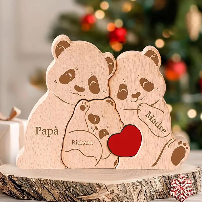 Personalized Wooden Family Puzzle, Mothers Day Gift, Adoption Gift Custom Panda Decor Wooden Keepsake Family Gift