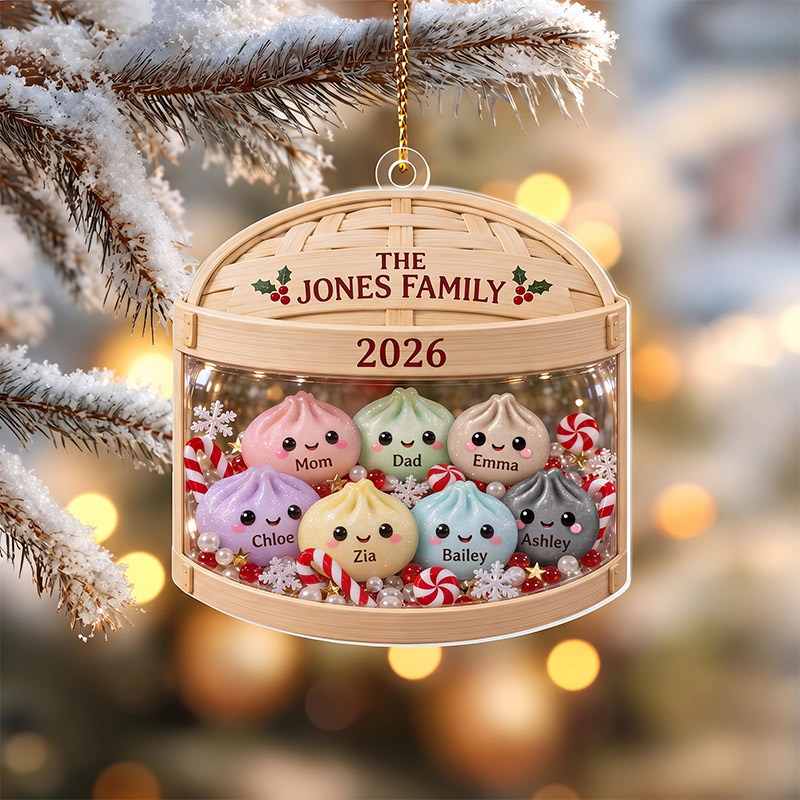 Personalized Glitter Dumpling Ornamentv Family Squishy Style Christmas Ornament Custom Family Ornament with 1-6 Names Kids Christmas Gift