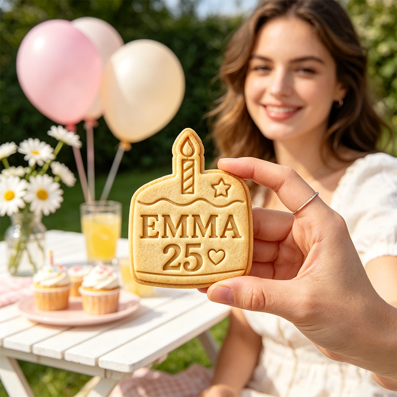 Personalized Name & Age Birthday Cookie Cutter with Stamp, Personalized Number Embosser, Baking Tool