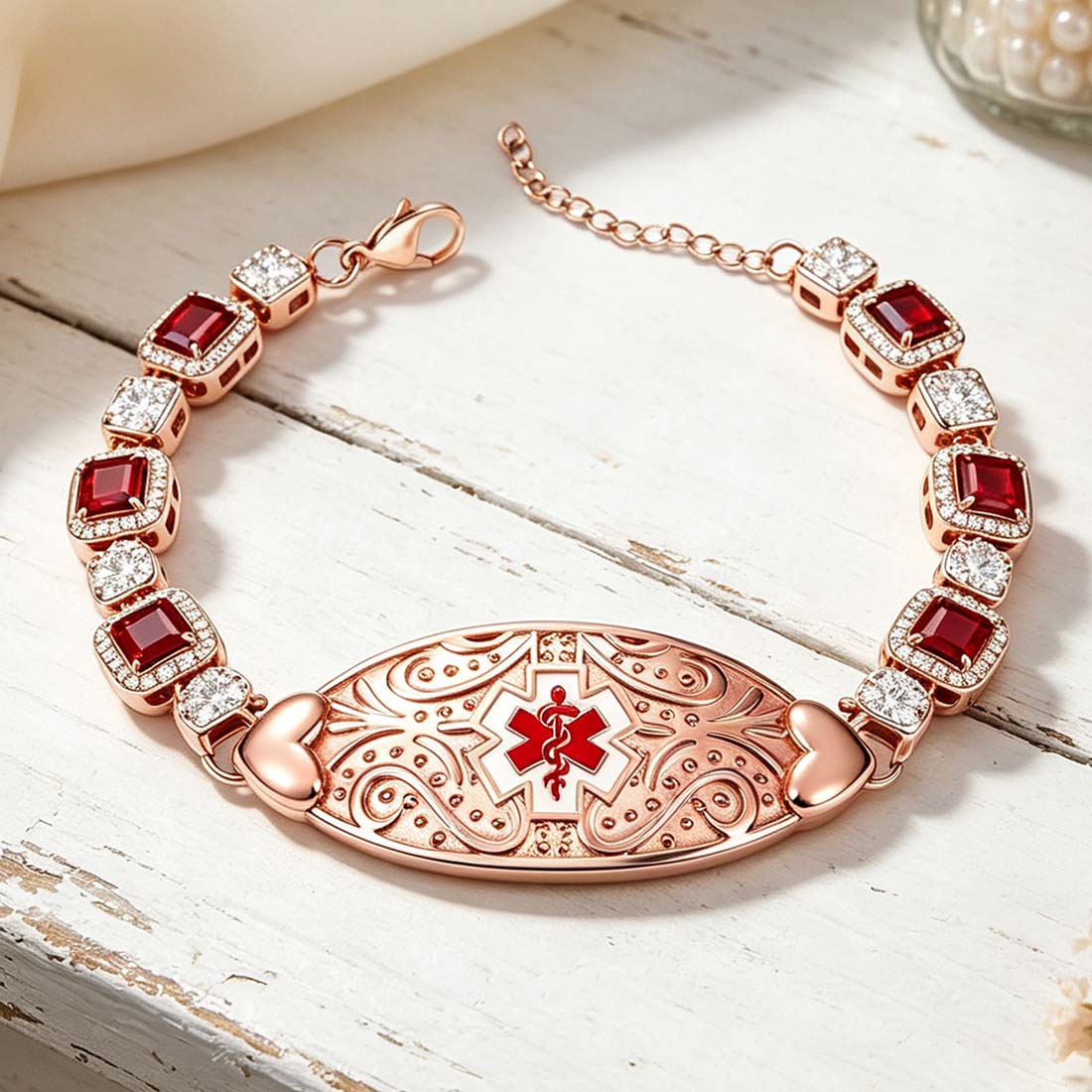 Personalized Star of Life Medical Alert ID Emergency Multi-Layer Bracelet with Engraved Text Gift for Allergy Diabetic Women