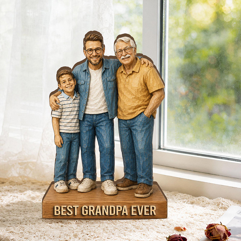 Personalized Family Wooden Block Custom Photo Wooden Block Father’s Day Decor Grandpa Wooden Block Keepsake Family Wood Sign Gift