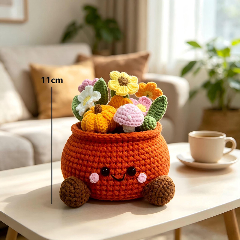Personalized Handmade Crochet Pumpkin Flower Pot Cute Fall Desk & Tiered Tray Decor Halloween and Harvest Festival Gift for Coworker Friend Family
