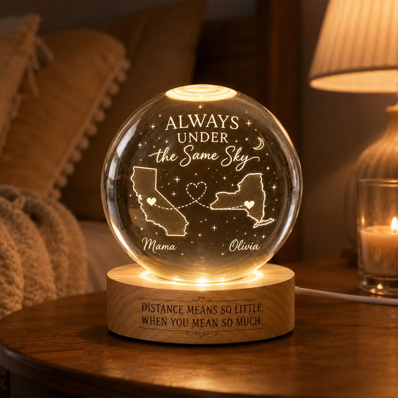 Personalized Long Distance Gift Crystal Ball Night Light Custom State to State Keepsake Mother Daughter Gift Family Connection Decor