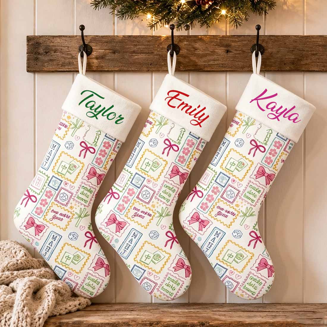 Personalized Mahjong Christmas Stocking Custom Name Game Christmas Stocking for Mahjong Lover