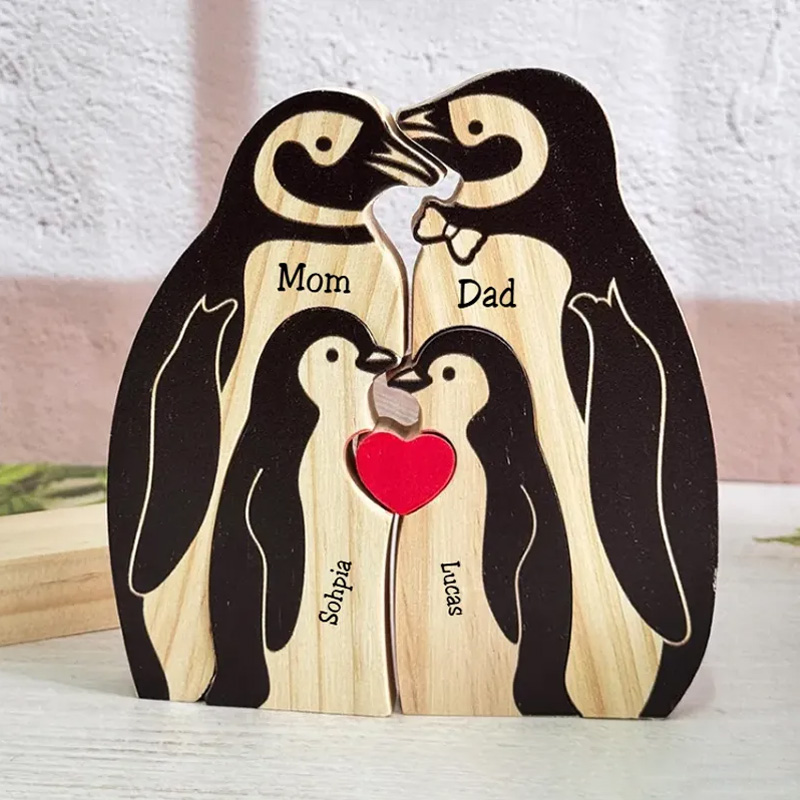 Personalized Wooden Penguin Family Puzzle Wooden Puzzle Gift,Desk Decor