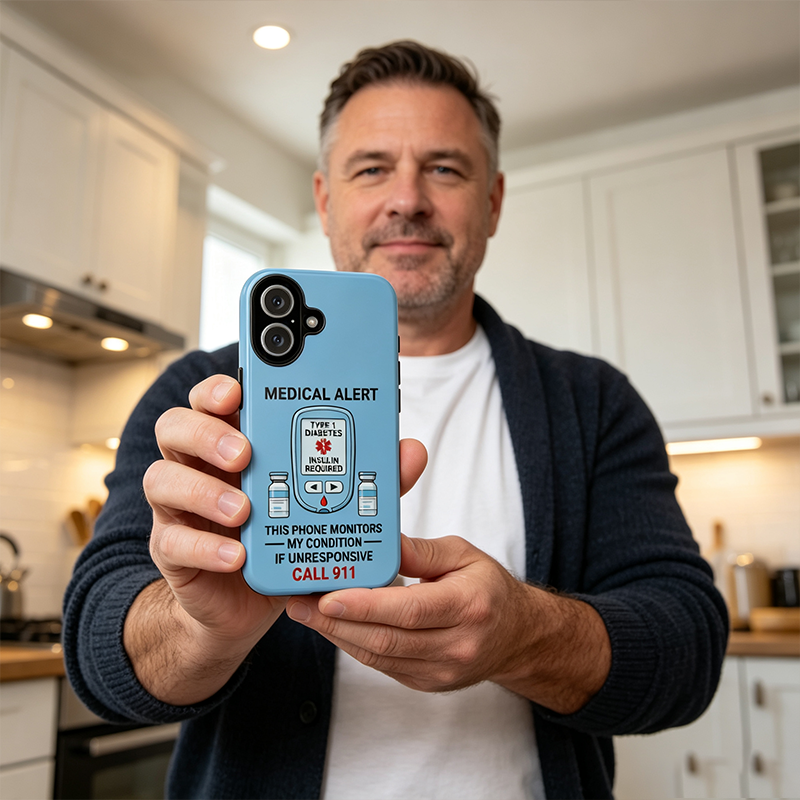 Personalized Type 1 Diabetes Medical Alert Phone Case | Insulin Required, Call 911