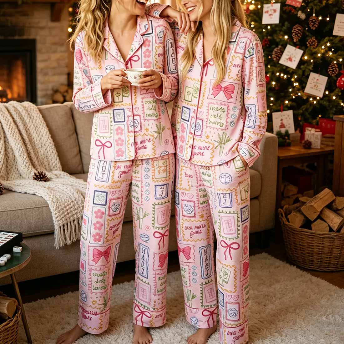 Mahjong Pajama Set Board Game Loungewear Gift for Mahjong Lover Matching Sleepwear