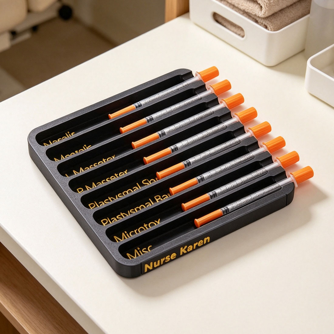 Personalized 3D Printed Injector Neurotoxin Botox Syringe Holder Tray with 5-8 Slots and Text Cosmetic Procedure Tool Gift