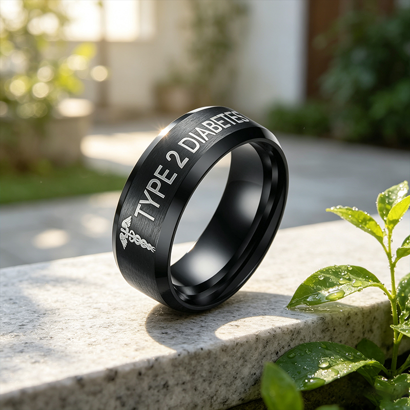 Men Personalized Medical Alert ID Ring Matt Surface Engraved Emergency Jewelry Free Engraving