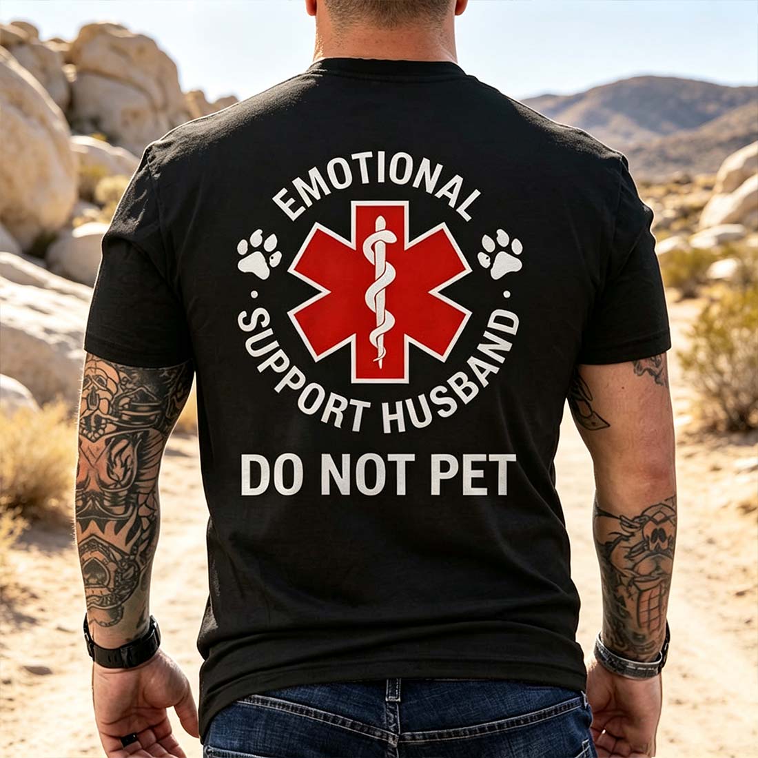 Emotional Support Husband Do Not Pet On Back Mens Tshirt Back Print