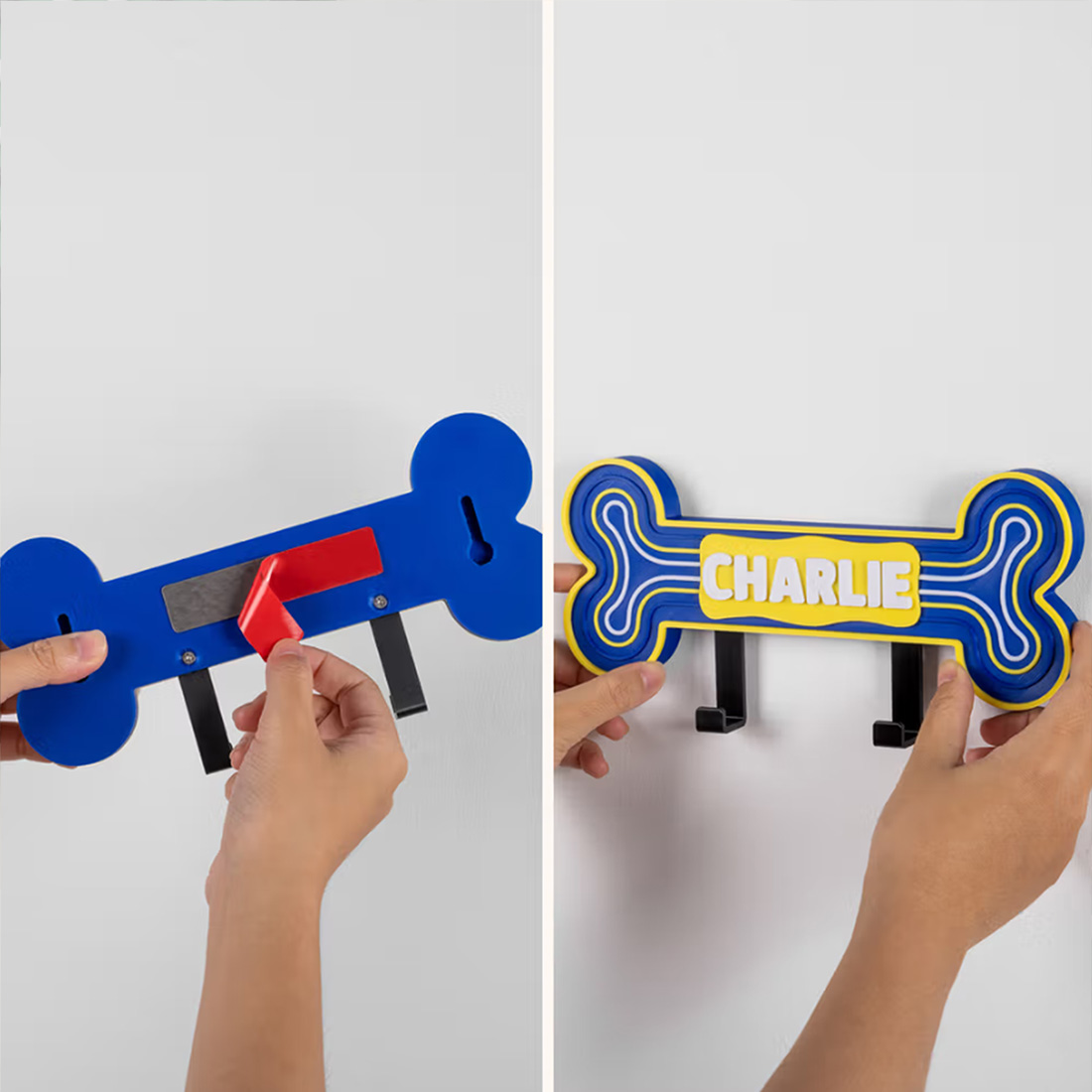 Personalized 3D Printed Bone-Shaped Pet Leash Holder with Name Home Entryway Decor Walk the Dog