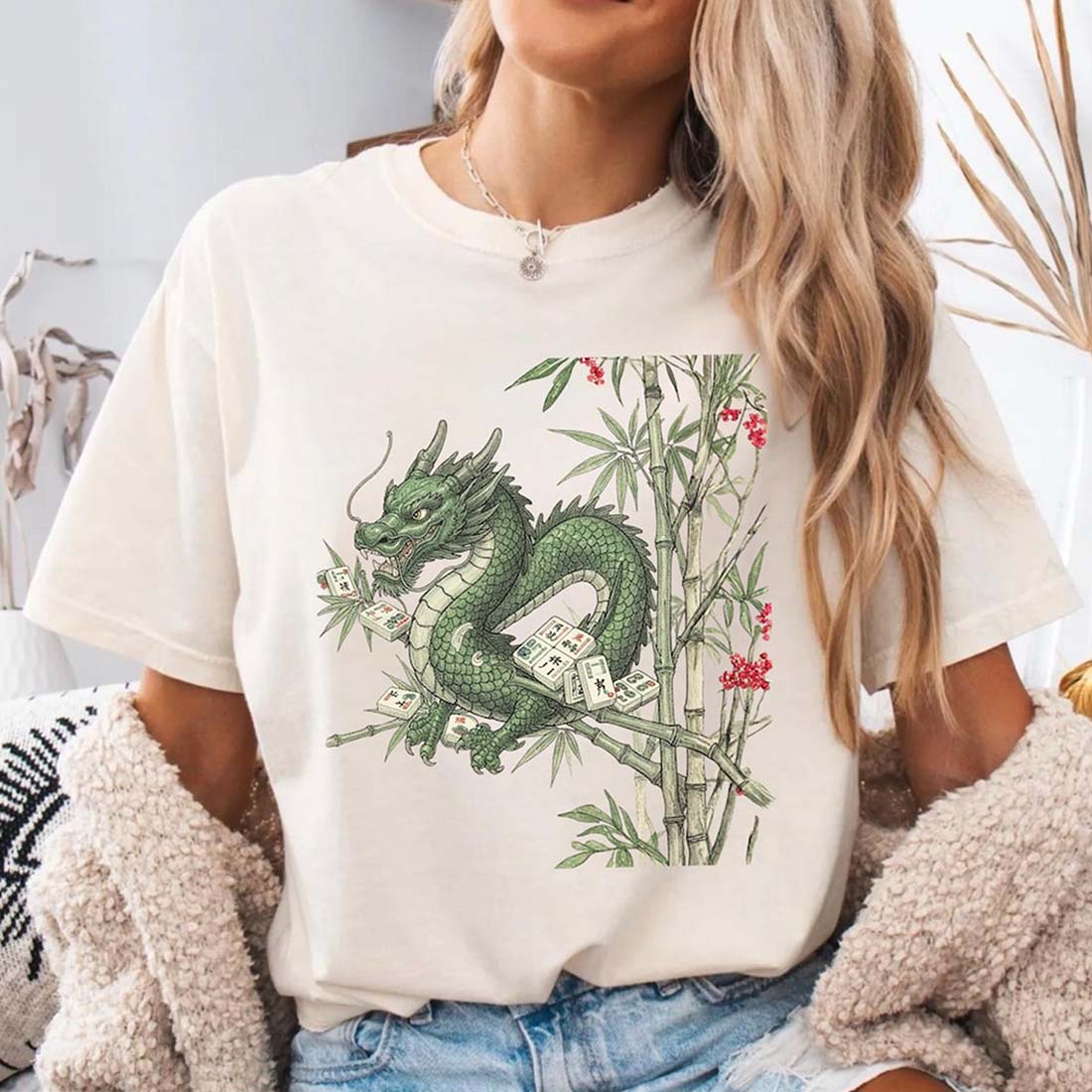 Dragon Mahjong T-Shirt Bamboo Tile Graphic Shirt