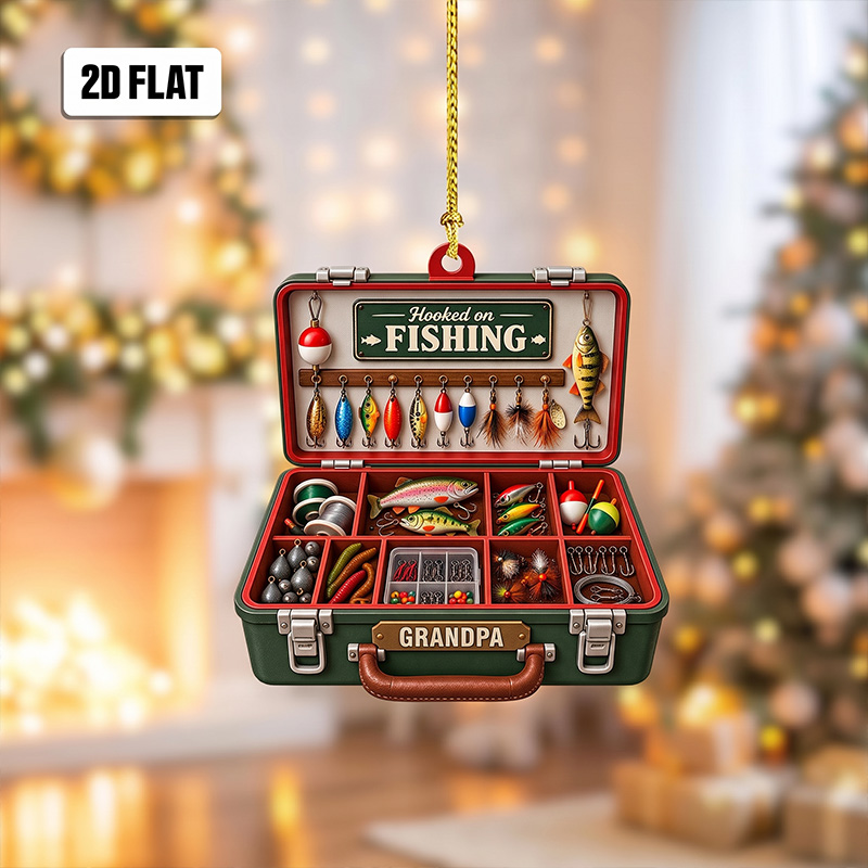 Personalized Fishing Tackle Box 2D Flat Ornament, Custom Name Christmas Ornament for Dad Fisherman Ornament Fishing Dad Ornament Gifts for Him