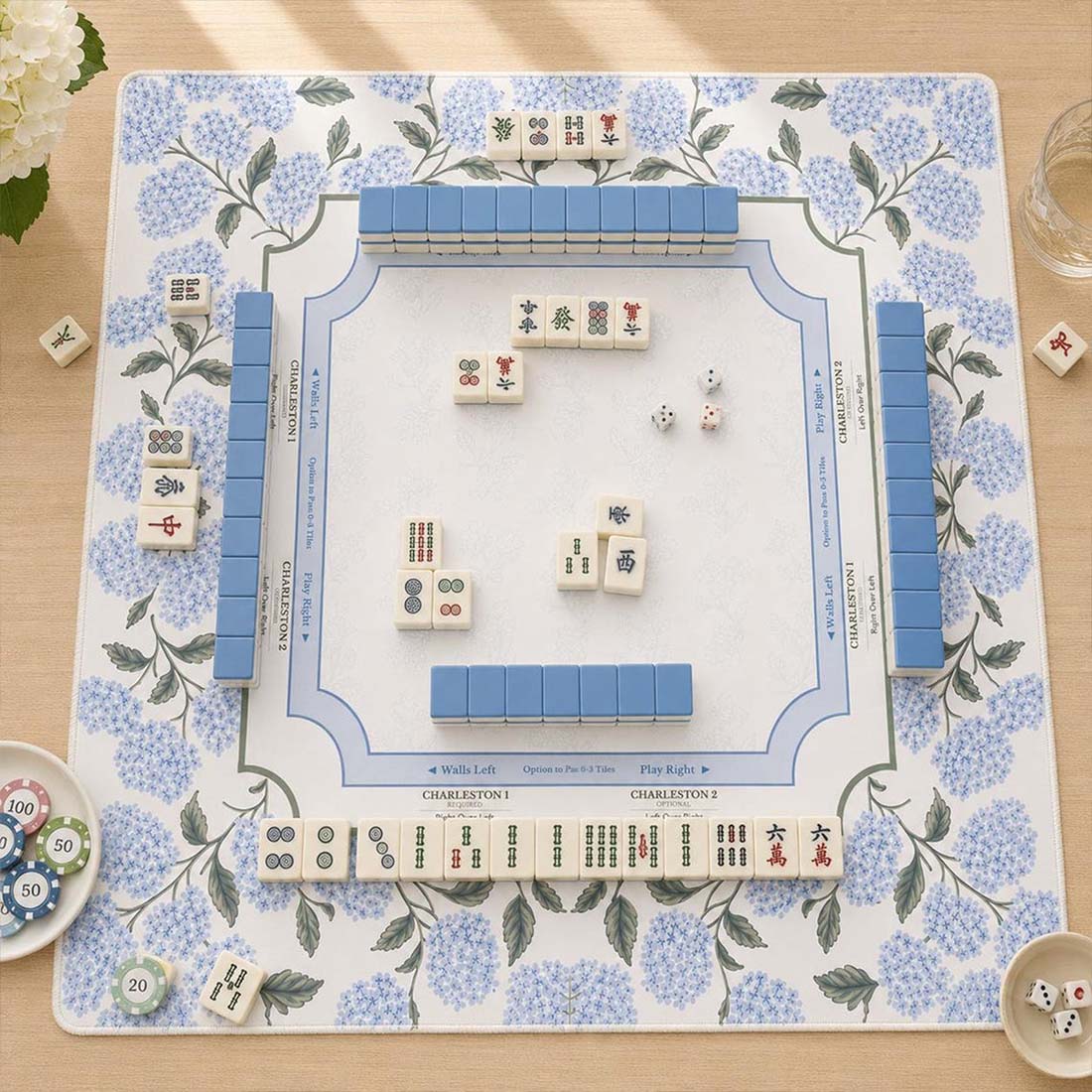 The Hydrangea Garden Preppy Floral Mahjong Mat