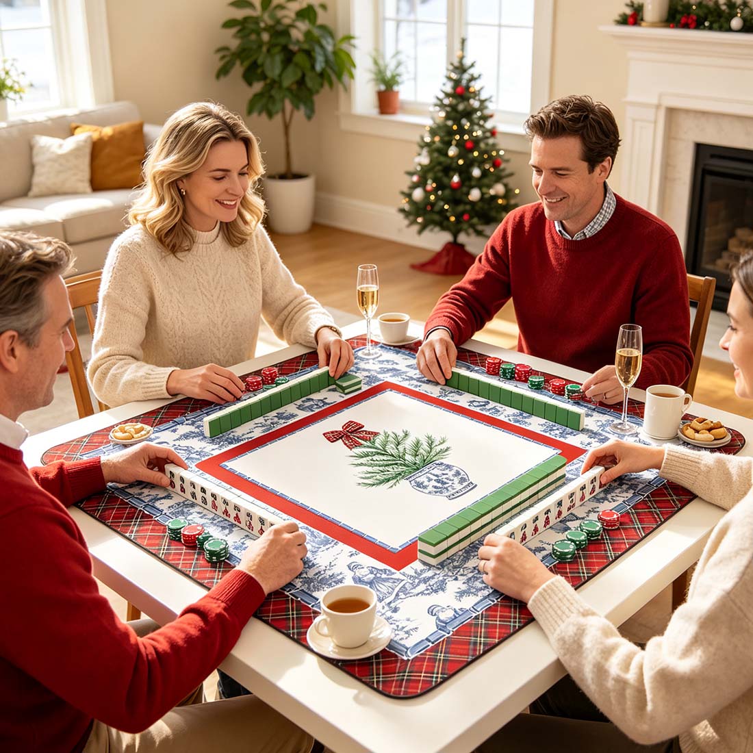 Tartan Toile Noël Mahjong Mat Christmas Mahjong Mat Holiday Mahjong Collection Preppy Tartan Toile Game Mat