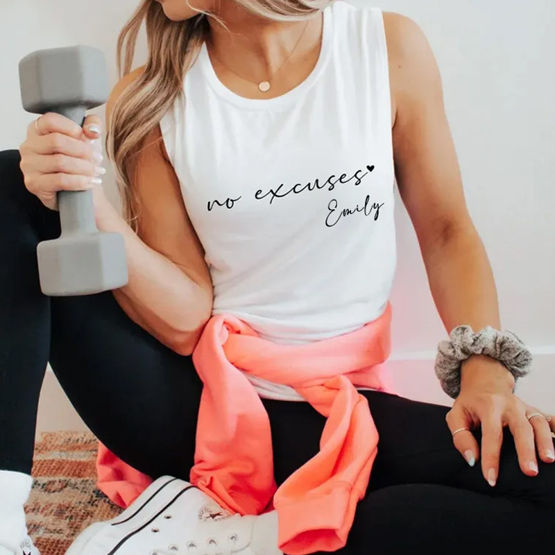 PersonalizedInhale No Excuses Muscle Tank Inspirational Workout Gym Top for Gym Lover