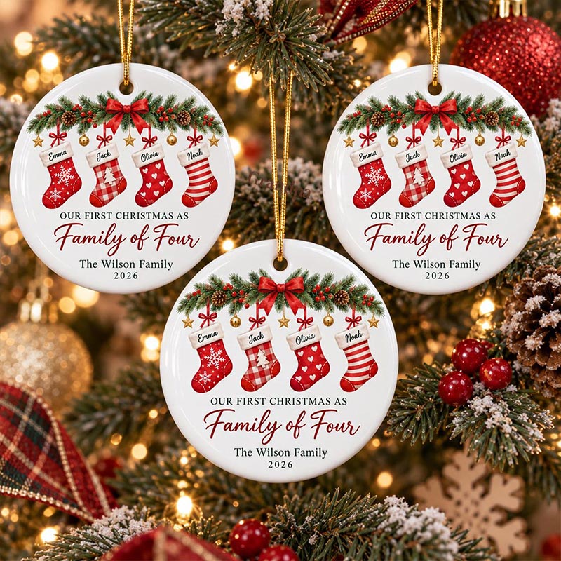 Personalized First Family Christmas Ornament Custom Stocking Keepsake with 1-6 Family Names Christmas Decor Holiday Gift