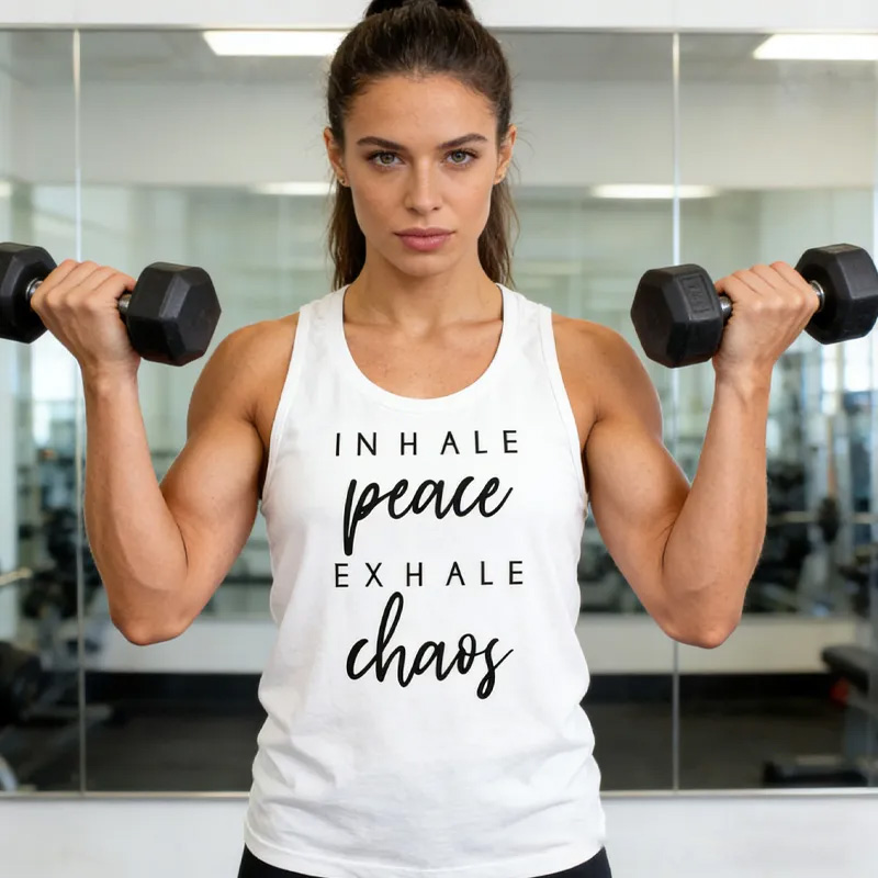 PersonalizedInhale Peace Exhale Chaos Muscle Tank Inspirational Workout Gym Yoga Top for Gym Lover