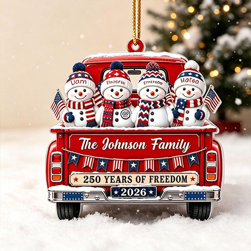 Personalized Family Snowman Christmas Ornament Custom Family Name 250 Years Of Freedom 2026 Christmas Tree Decor Gift For Family