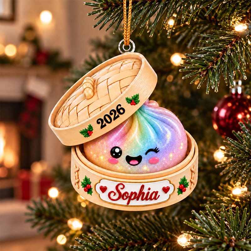 Personalized Squishy Dumpling Acrylic Ornament Custom Name Glitter Dumpling Ornament Custom Family Christmas Keepsake Dumpling Lover Gift
