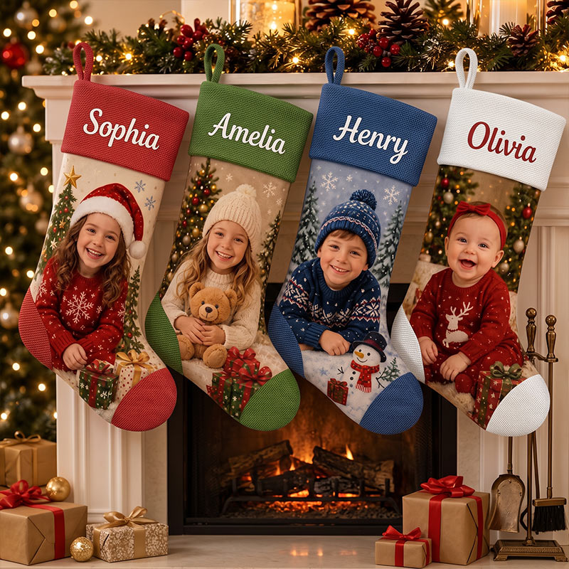 Personalized Photo Christmas Stocking Family Holiday Stocking with Name and Photo Custom Monogram Stocking Christmas Gift for Family Holiday Decor