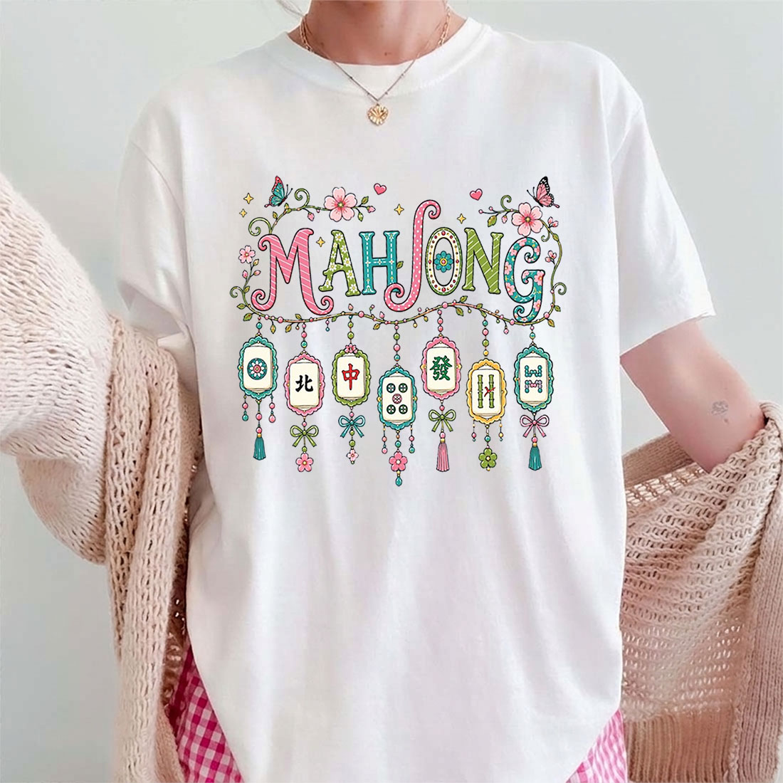 Mahjong T-shirt Mahjong Social Club Tee Floral Mahjong Game Graphic Top Mahj Girl Group Outfit Mahjong Clothing
