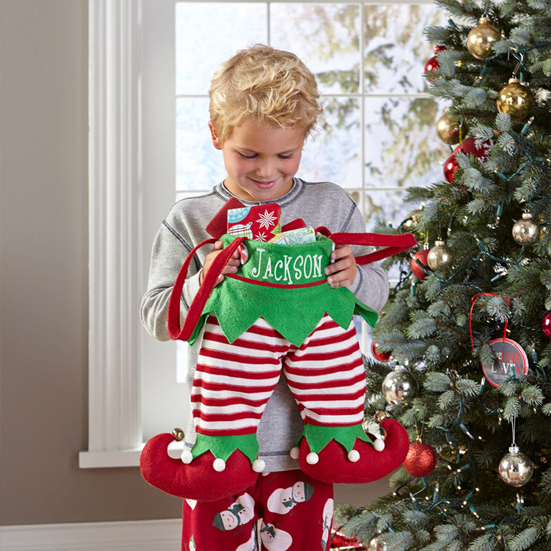 Personalized Christmas Stocking with Name Embroidered Elf Pants Stocking Holiday Stocking Monogram Family Stockings Gifts Christmas Decor 