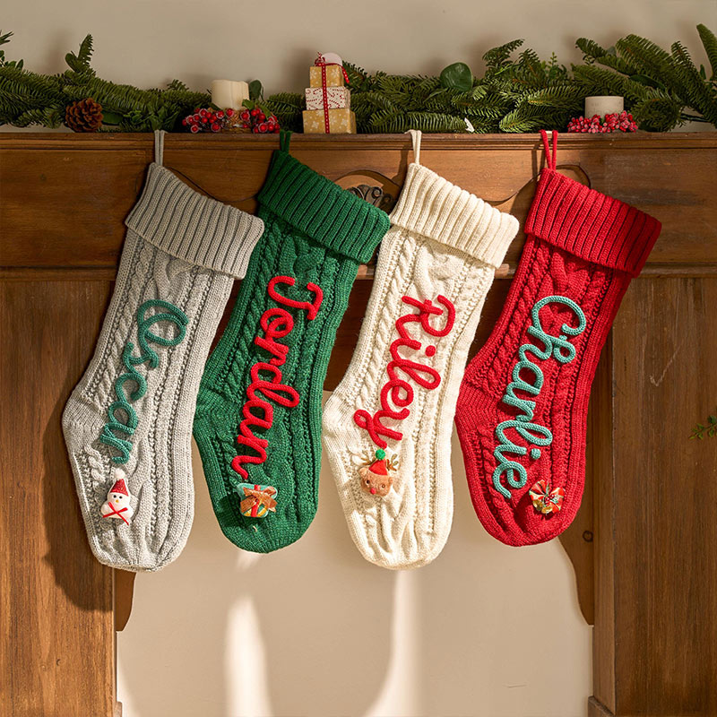 Personalized Christmas Stocking Custom Name Knit Stocking Family Knitted Stocking Christmas Decor Holiday Gifts