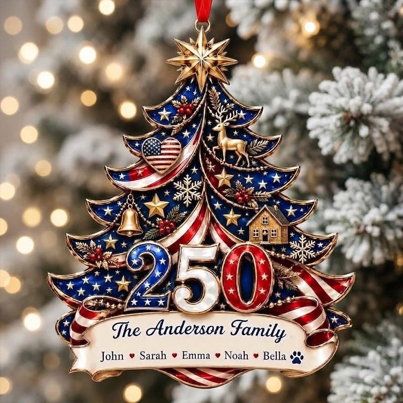 Personalized America Anniversary Ornament 1776-2026 Custom Family Name USA Flag 2D Acrylic Christmas Tree Decor Patriotic Keepsake Gift
