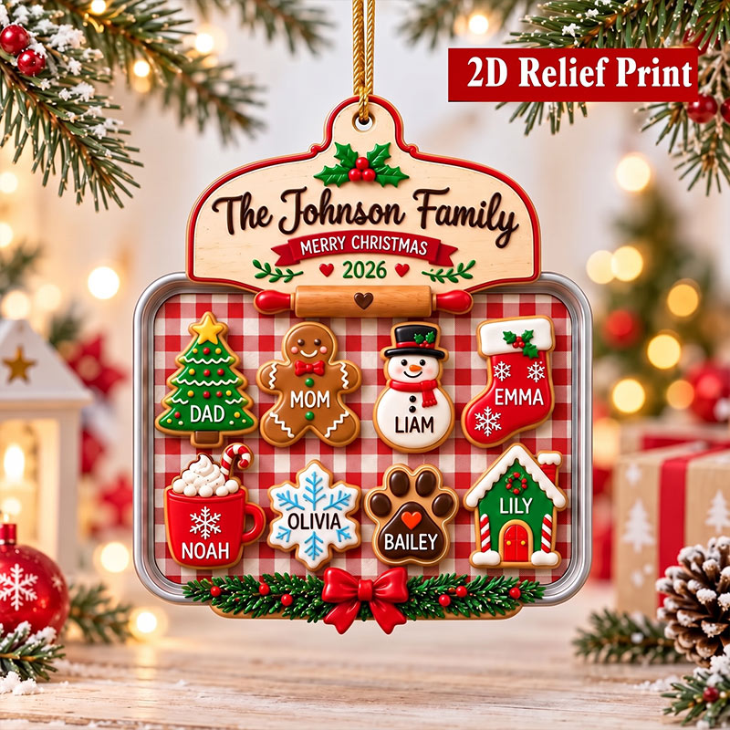 Personalized Family Christmas Ornament 2026 2D Relief Acrylic Ornament Custom Family Name Ornament Christmas Cookie Family Keepsake Gift