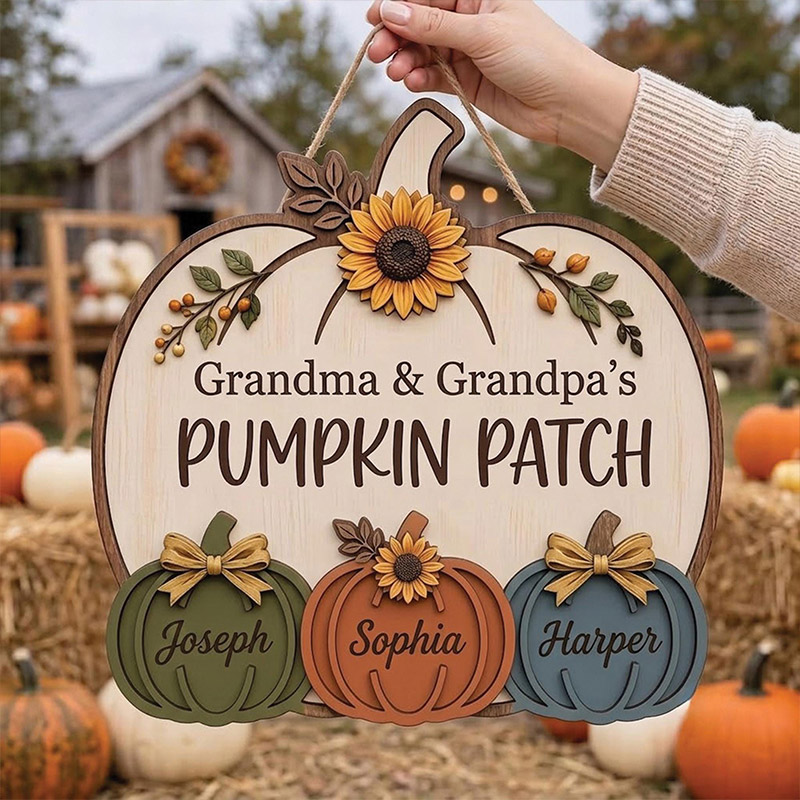 Personalized Grandma Grandpa's Pumpkin Patch Door Hanger Fall Season Decor Fall Pumpkin Patch Sign Grandma Thanksgiving Decor Pumpkin Kid