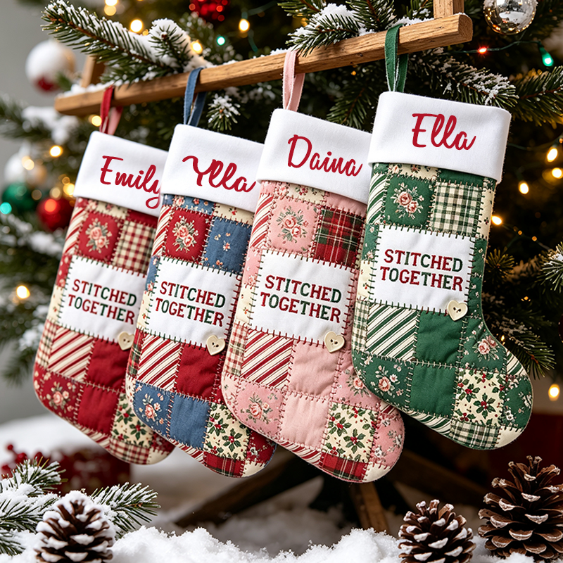 Personalized Sewing Themed Christmas Stocking, Sewn With Love Custom Name Xmas Stocking