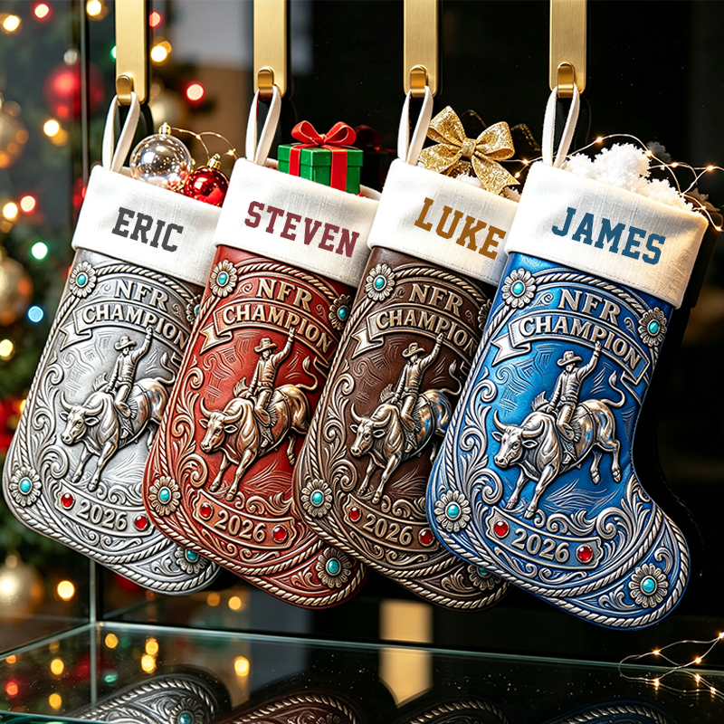 Personalized Name Western Cowboy Boot Christmas Stocking | NFR Rodeo Holiday Decor