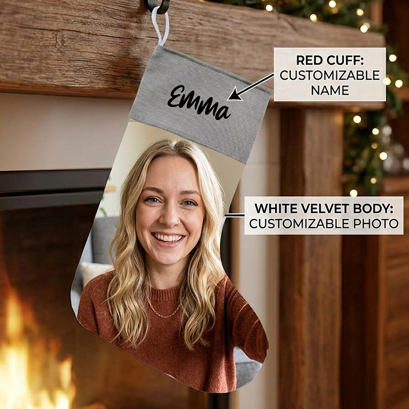 Personalized Family Photo Christmas Stocking Custom Monogrammed Name & Printed Picture Holiday Stockings Christmas Decoration Gift for Family