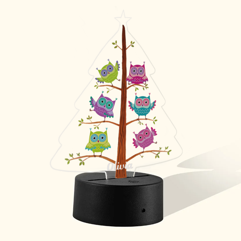 Personalized Cartoon Owl Christmas Tree Night Light Custom Name LED Night Light Children's Gifts Romantic Gifts for Christmas and New Year's Indoor Holiday Parties