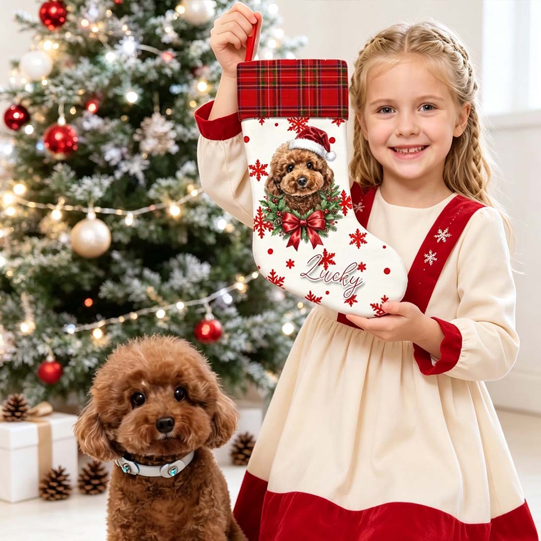 Personalized Christmas Theme Snowflake Pet Photo Christmas Stocking with Name