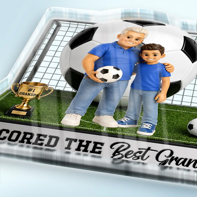 Personalized Photo Toybox Figure We Scored The Best Dad  Custom Shaped Acrylic Plaque Gift for Dad Soccer Lover Gifts