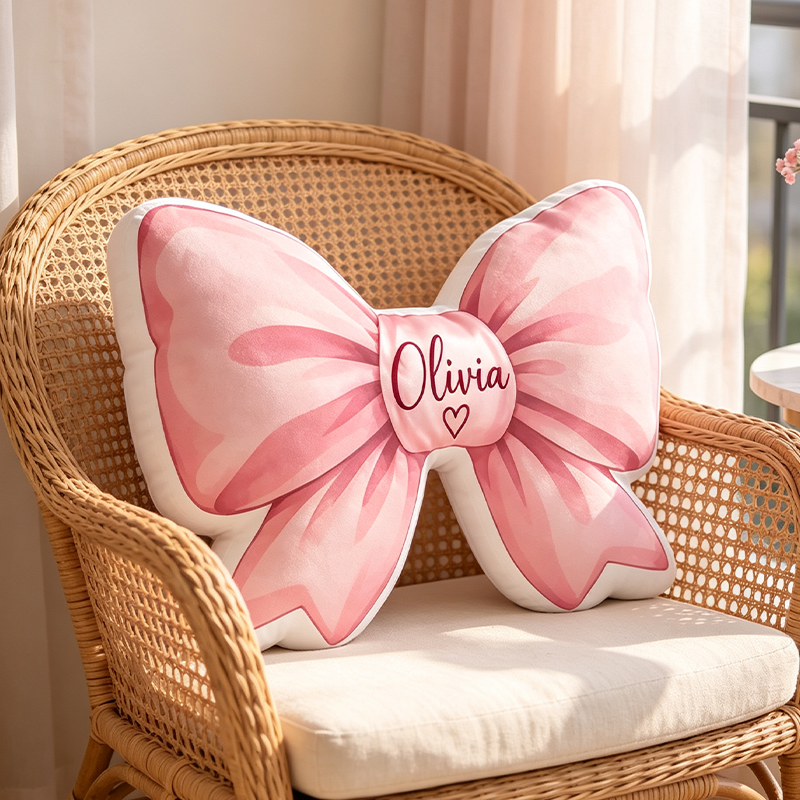 Personalized Bow Pillow, Custom Name Pink Bow Shaped Pillow, Girls Room Decor, Personalized Kids Gift, Nursery Bedroom Decor